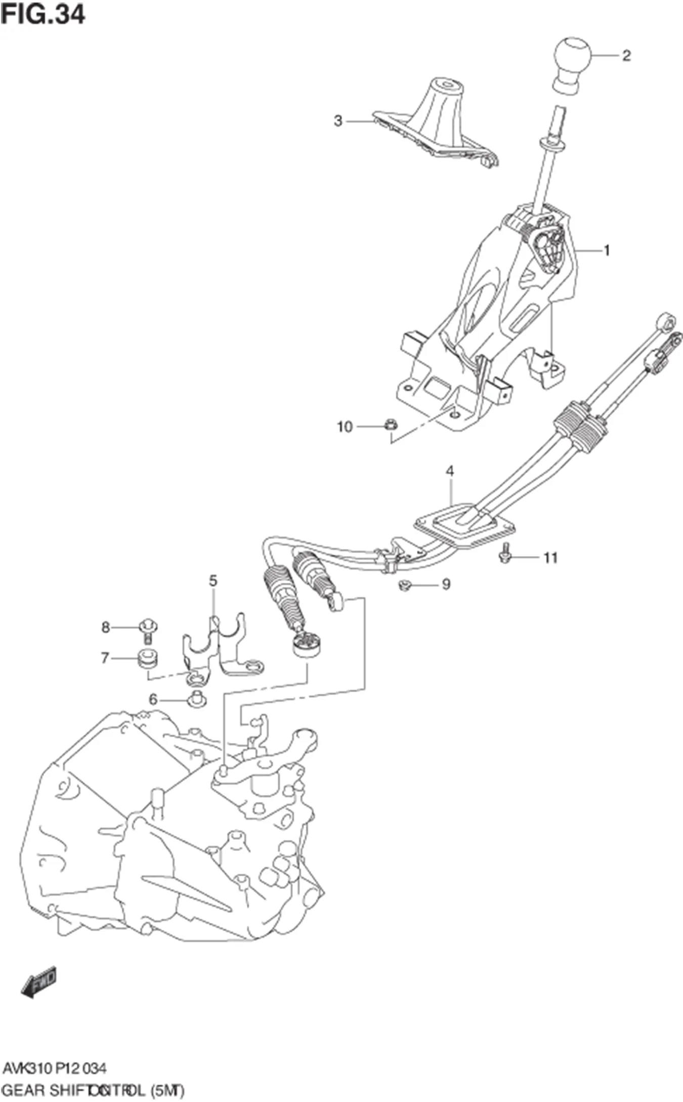 FIG.34 GEAR SHIFT CONTROL (5MT) 