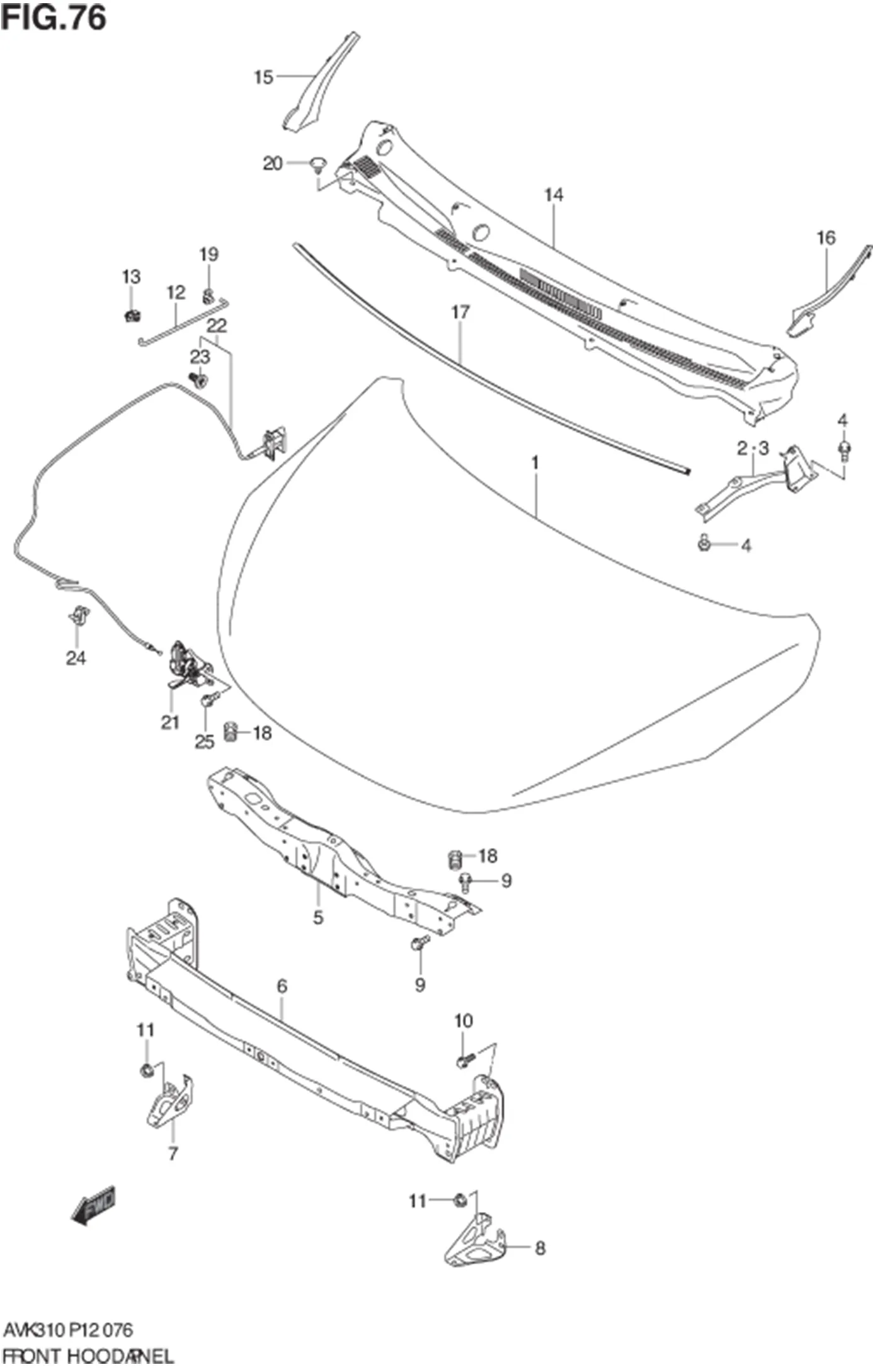 FIG.76 FRONT HOOD PANEL 