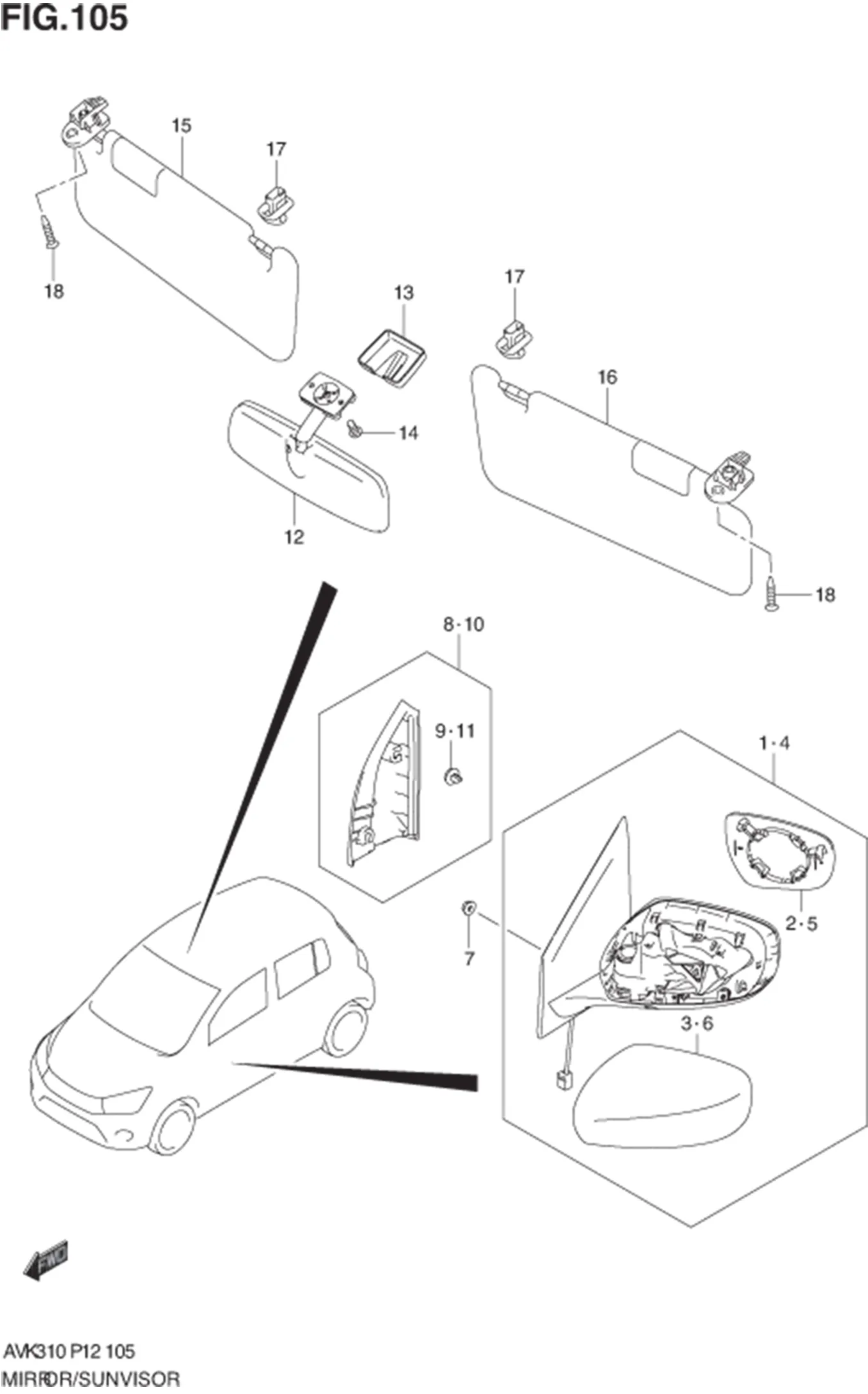 FIG.105 MIRROR/SUNVISOR (GLX) 
