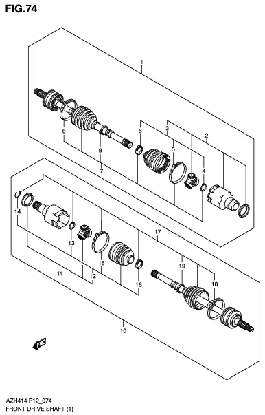 FIG.74 FRONT DRIVE SHAFT (MT)