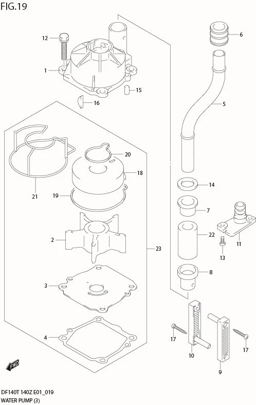 FIG 19  WATER PUMP (DF140T/WT:682149%,DF140Z/WZ:680234%)