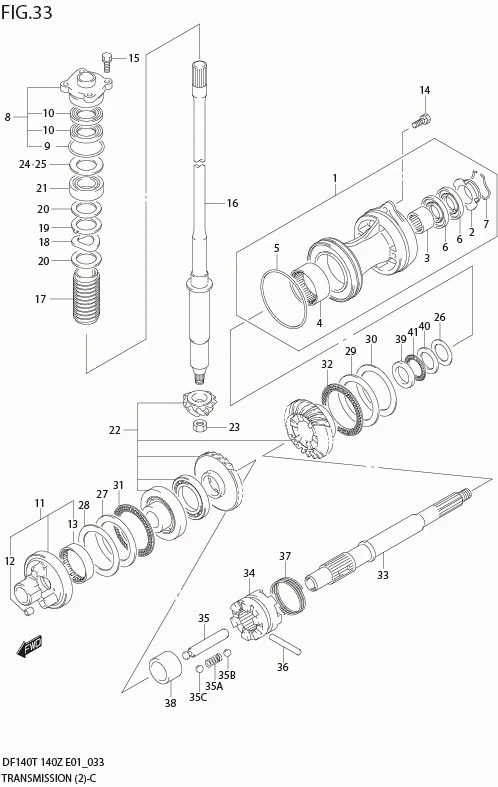 FIG 33  TRANSMISSION (DF140Z/WZ COUNTER ROTATION)
