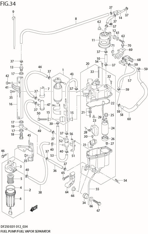 FIG 34  FUEL PUMP / FUEL VAPOR SEPARATOR (DF200Z E1)