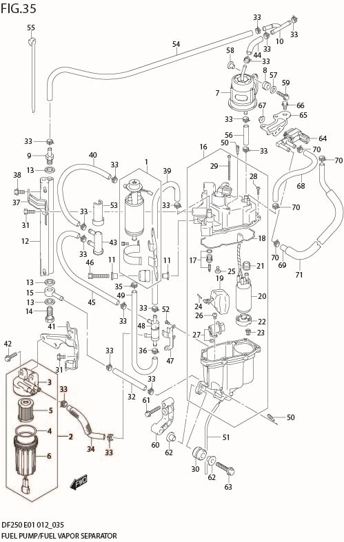 FIG 35  FUEL PUMP / FUEL VAPOR SEPARATOR (DF200Z E40)