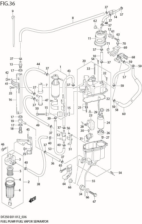 FIG 36  FUEL PUMP / FUEL VAPOR SEPARATOR (DF225T E1)