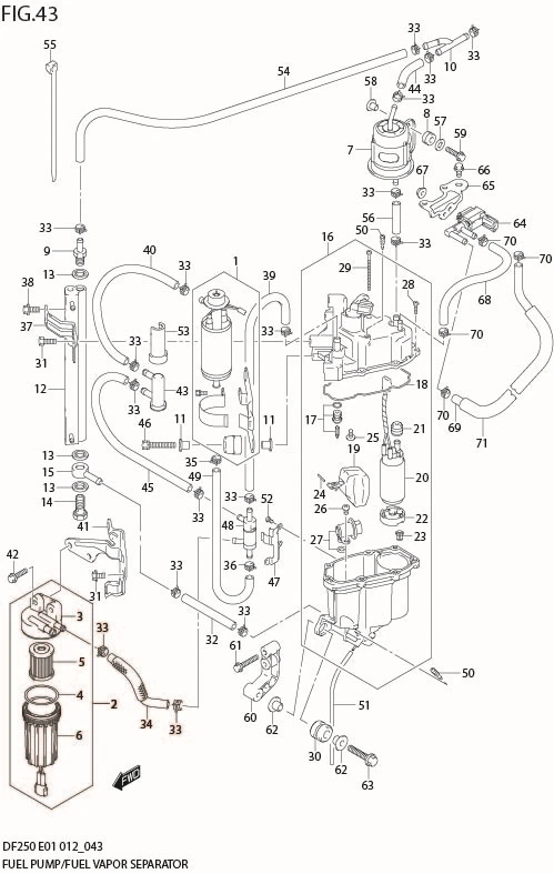 FIG 43  FUEL PUMP / FUEL VAPOR SEPARATOR (DF250Z E40)