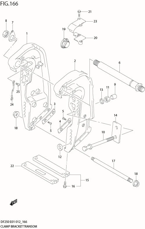 FIG 166 CLAMP BRACKET TRANSOM(X,XX) (DF225Z E40)