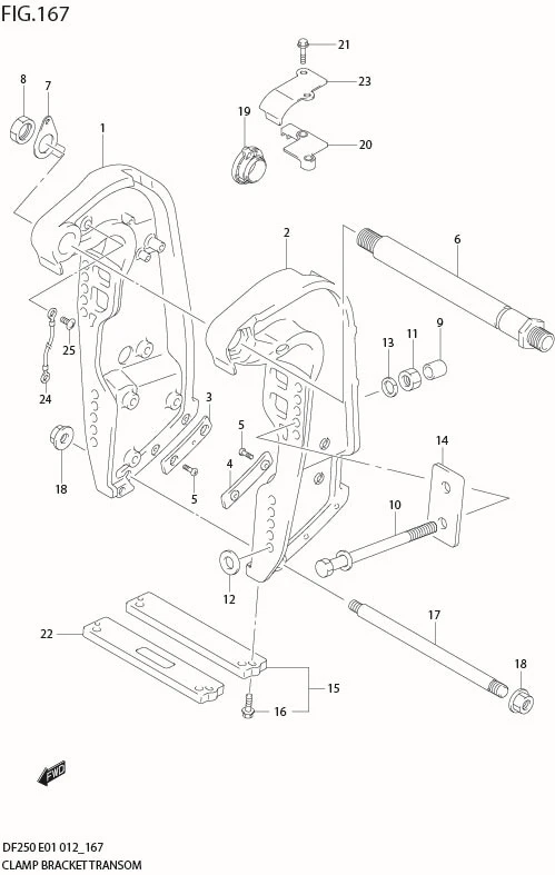 FIG 167 CLAMP BRACKET TRANSOM(X,XX) (DF250T E1)