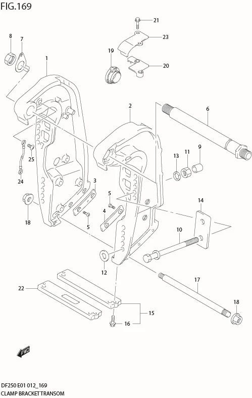 FIG 169 CLAMP BRACKET TRANSOM(X,XX) (DF250Z E1)