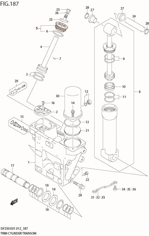FIG 187 TRIM CYLINDER TRANSOM(X,XX) (DF200T E1)