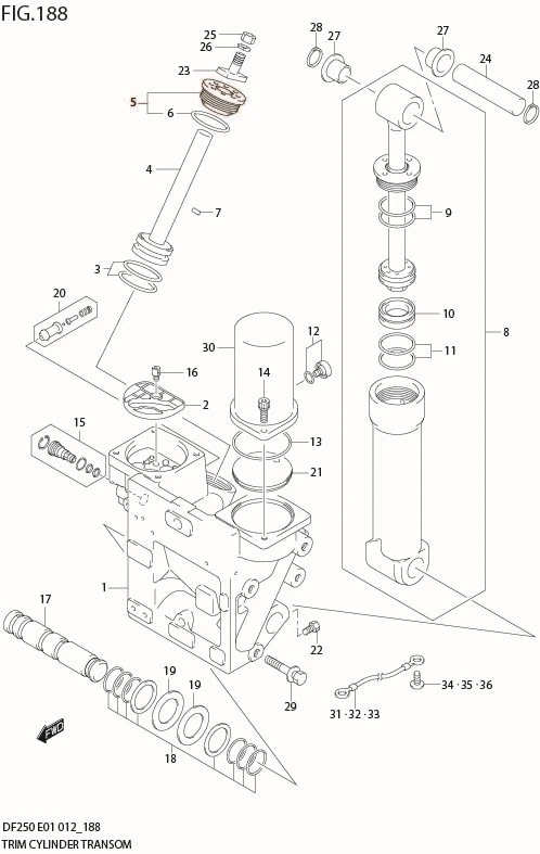 FIG 188 TRIM CYLINDER TRANSOM(X) (DF200T E40)
