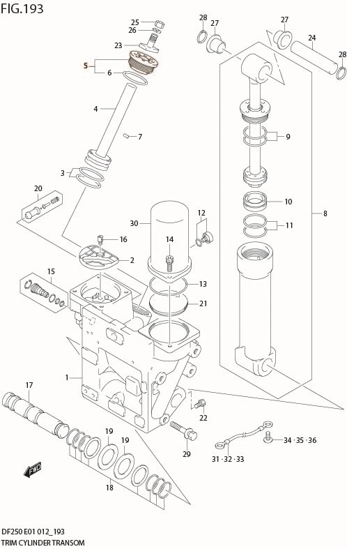 FIG 193 TRIM CYLINDER TRANSOM(X,XX) (DF225Z E1)