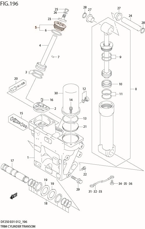 FIG 196 TRIM CYLINDER TRANSOM(X,XX) (DF250T E40)