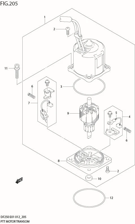 FIG 205 PTT MOTOR TRANSOM(X,XX) (DF225T E1)