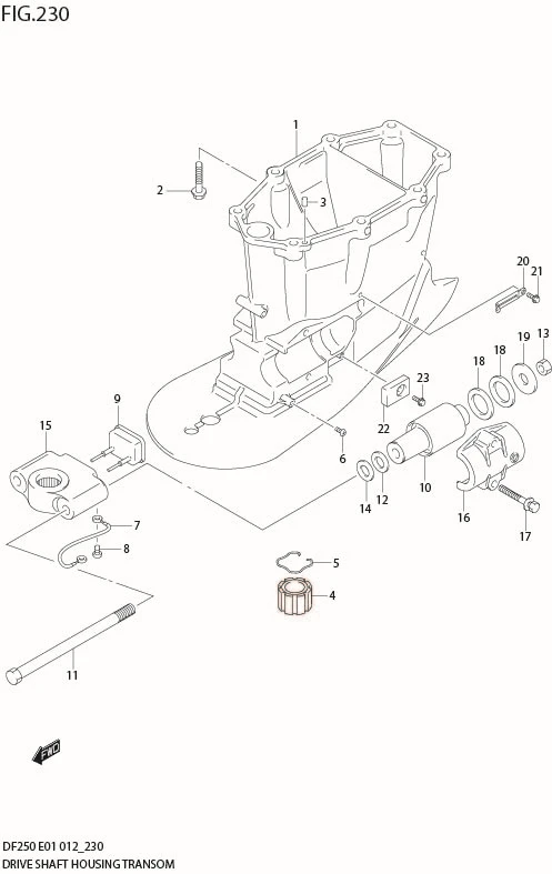 FIG 230 DRIVE SHAFT HOUSING TRANSOM(X) (DF200Z E40)