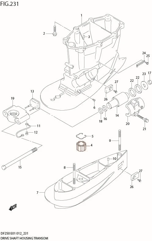 FIG 231 DRIVE SHAFT HOUSING TRANSOM(X,XX) (DF225T E1)