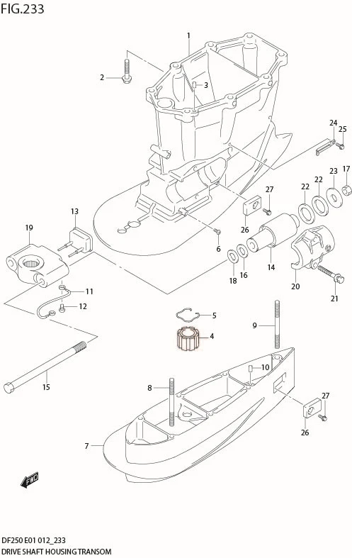 FIG 233 DRIVE SHAFT HOUSING TRANSOM(X,XX) (DF225Z E1)