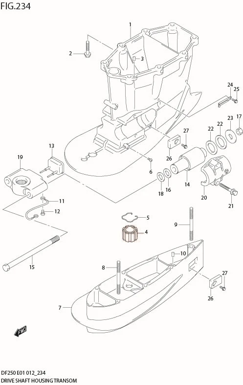 FIG 234 DRIVE SHAFT HOUSING TRANSOM(X,XX) (DF225Z E40)
