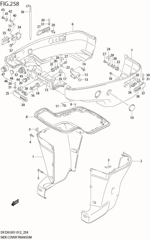 FIG 258 SIDE COVER TRANSOM(X,XX) (DF225T E40)