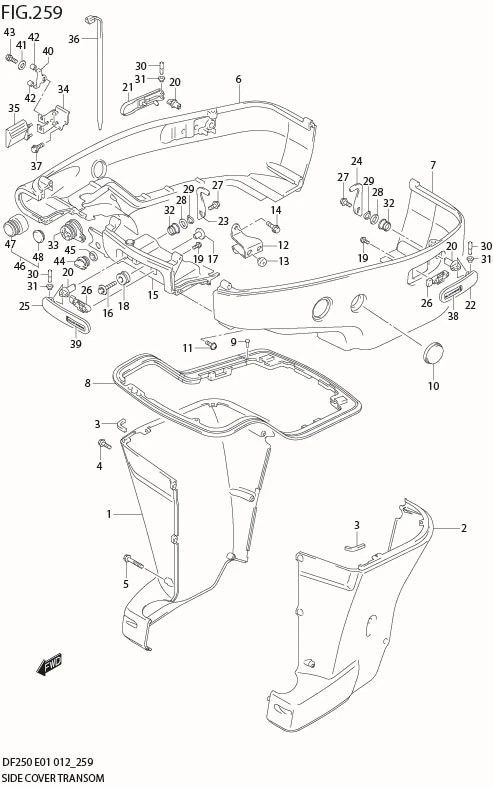 FIG 259 SIDE COVER TRANSOM(X,XX) (DF225Z E1)