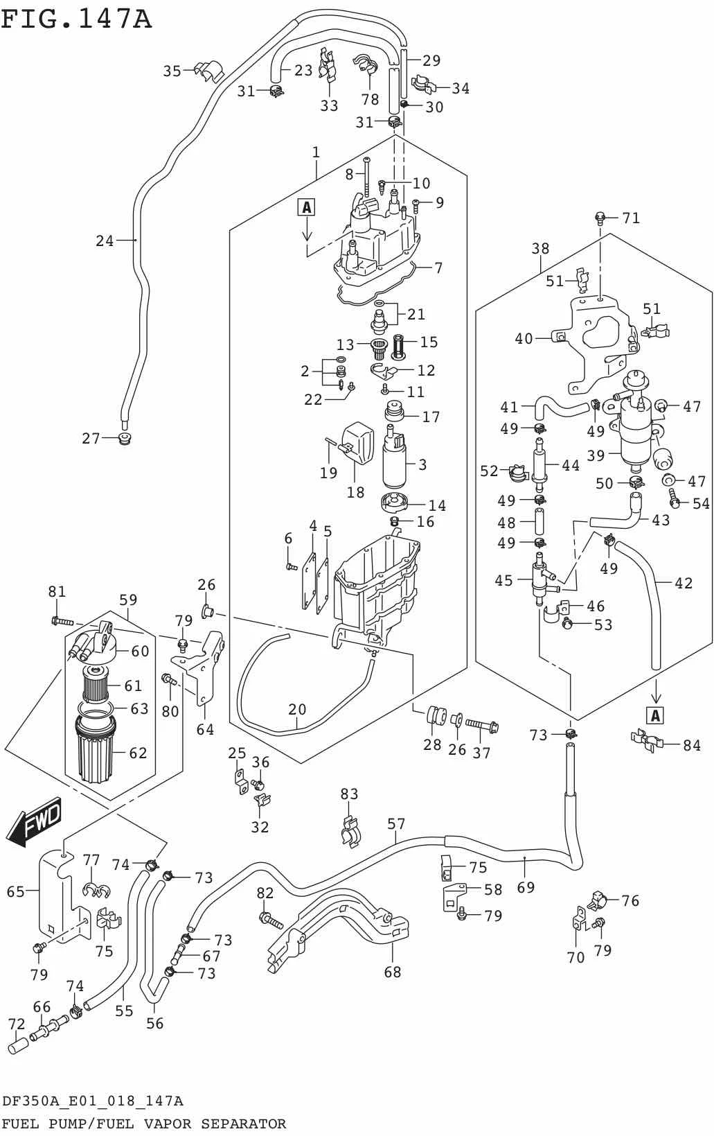 FIG.147A FUEL PUMP/FUEL VAPOR SEPARATOR (DF350A:UP TO VIN.811874)