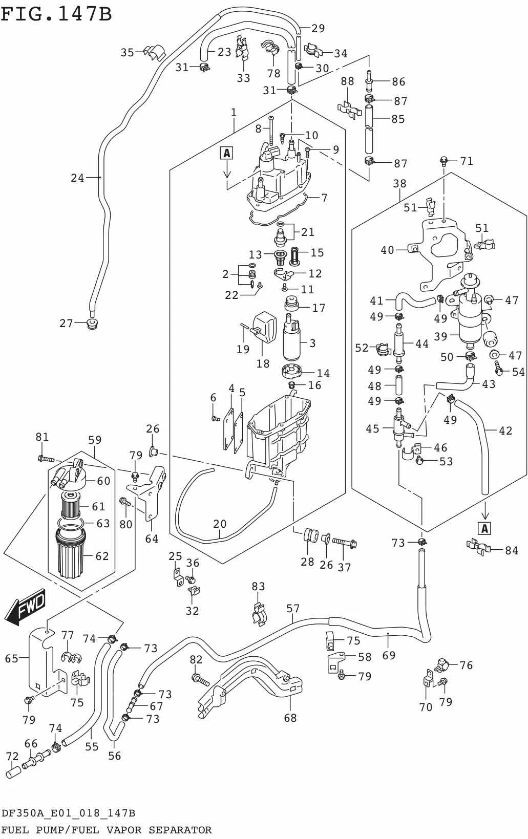 FIG.147B FUEL PUMP/FUEL VAPOR SEPARATOR (DF350A:FROM VIN.811875)