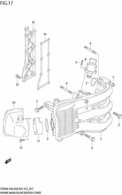 FIG 17  INTAKE MANIFOLD / SILENCER / EXHAUST COVER