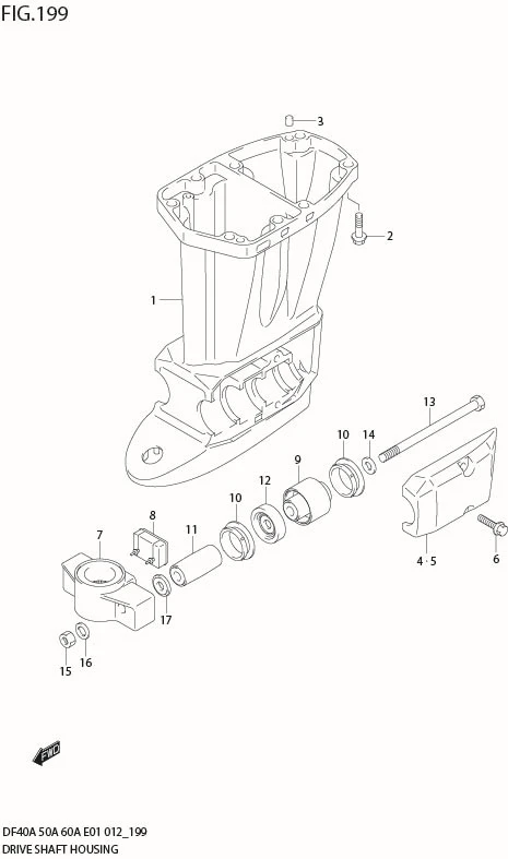FIG 199 DRIVE SHAFT HOUSING (DF40AST E34)