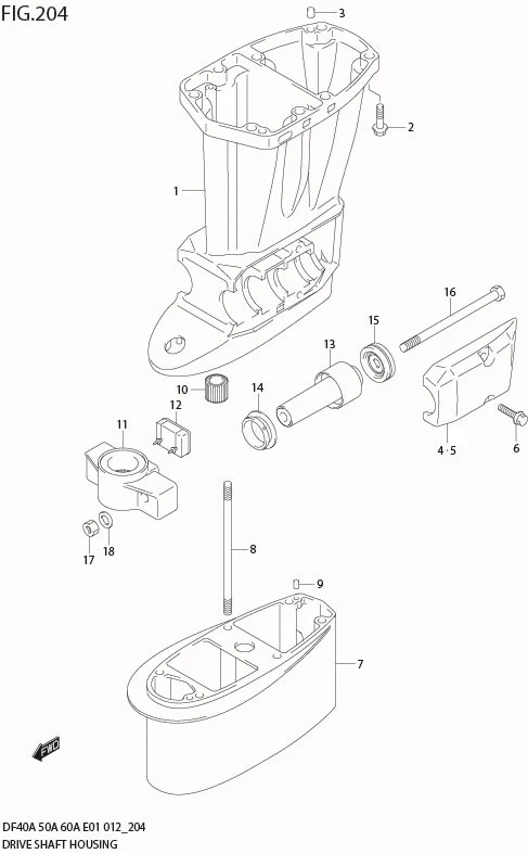 FIG 204 DRIVE SHAFT HOUSING (DF60AQH E1)