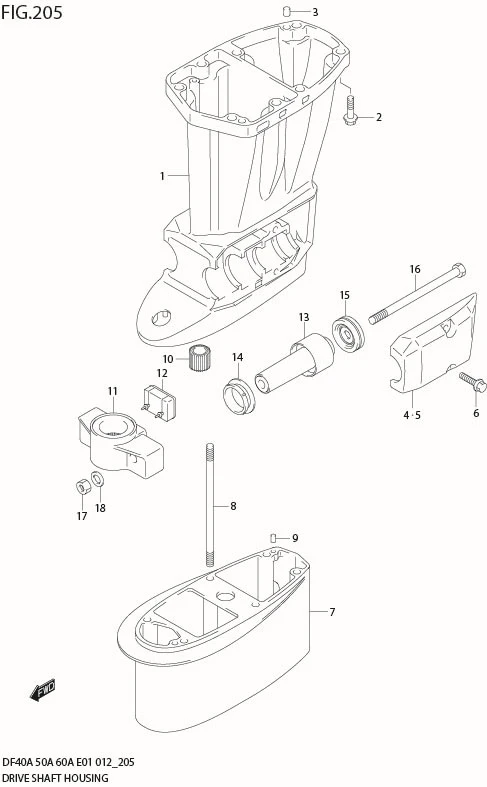 FIG 205 DRIVE SHAFT HOUSING (DF60AQH E40)