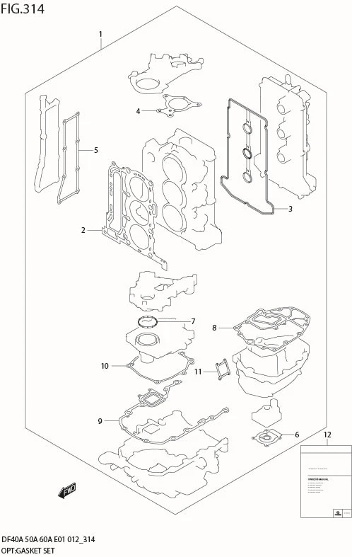 FIG 314 OPT:GASKET SET (DF40A E1)