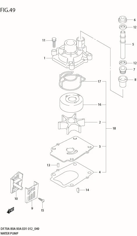 FIG 49  WATER PUMP (DF70A E01)