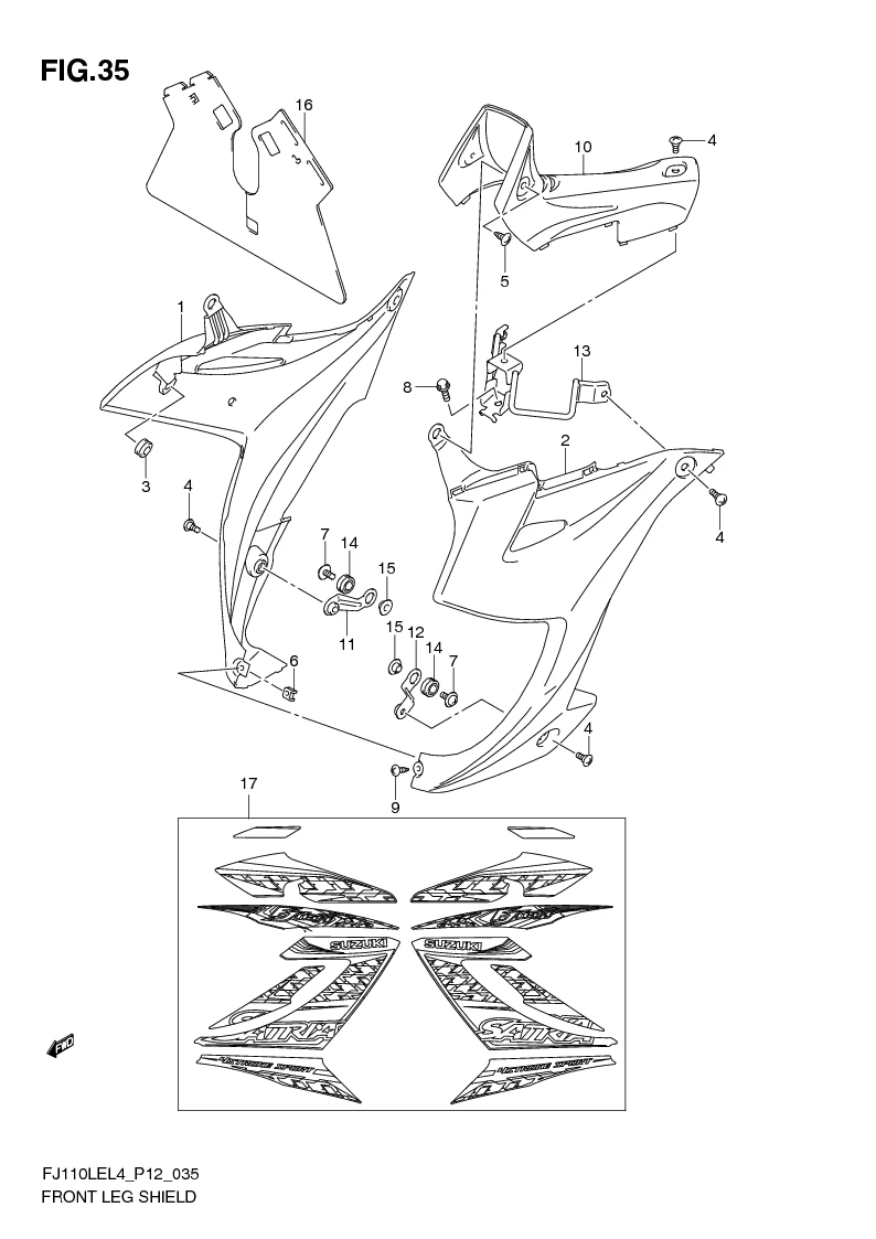 FIG. 35 FRONT LEG SHIELD