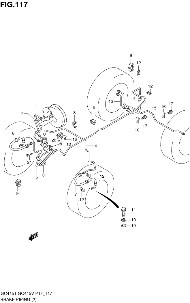 FIG.117 BRAKE PIPING (GC415V:TYPE 1:, TYPE 2:SEE NOTE)