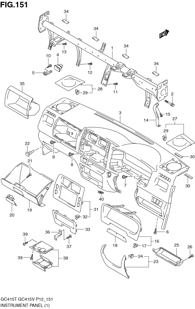 FIG.151 INSTRUMENT PANEL (GC415T,GC415V:SEE NOTE)