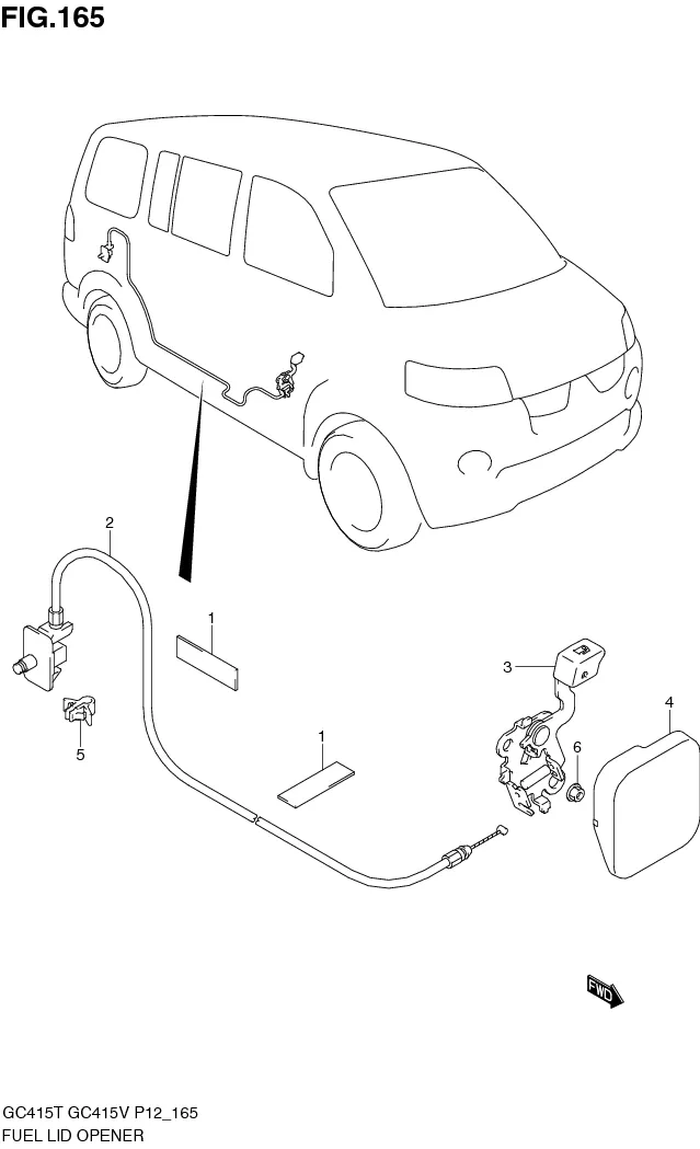 FIG.165 FUEL LID OPENER (GC415V:TYPE 2:GL,GLX,SGX)