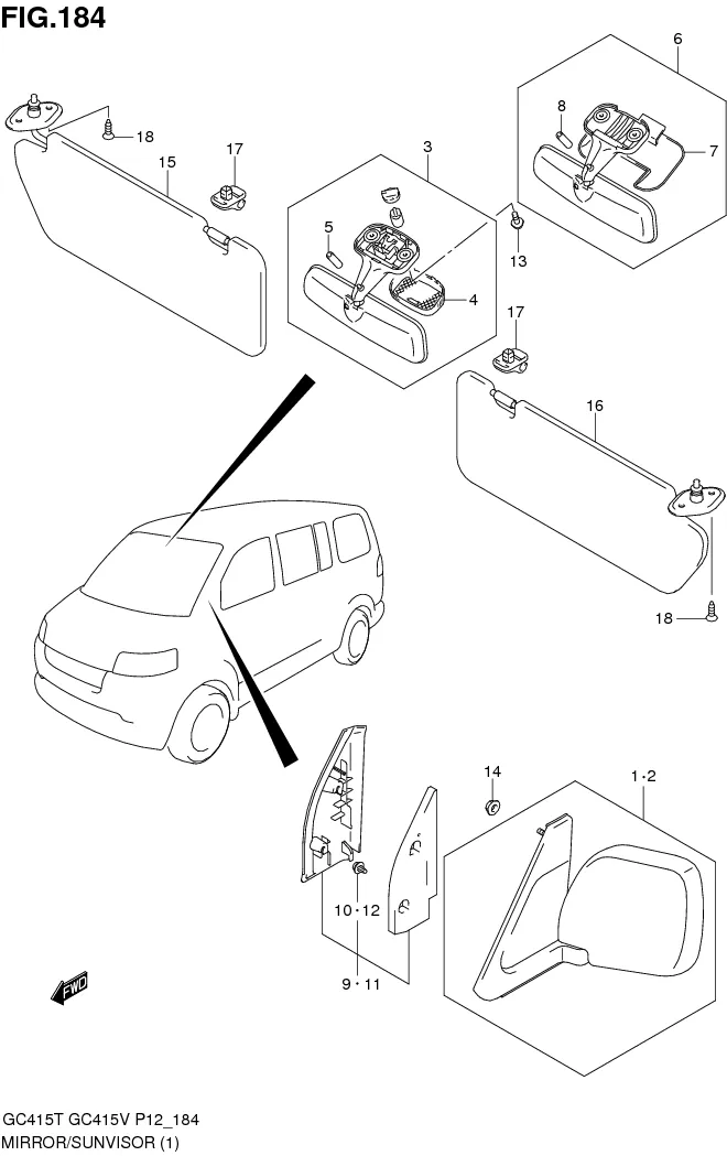 FIG.184 MIRROR/SUNVISOR (GC415T,GC415V:VAN,GA,GL,BLIND VAN)