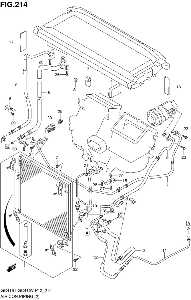 FIG.214 AIR CON PIPING (W/DUAL AIR CON)