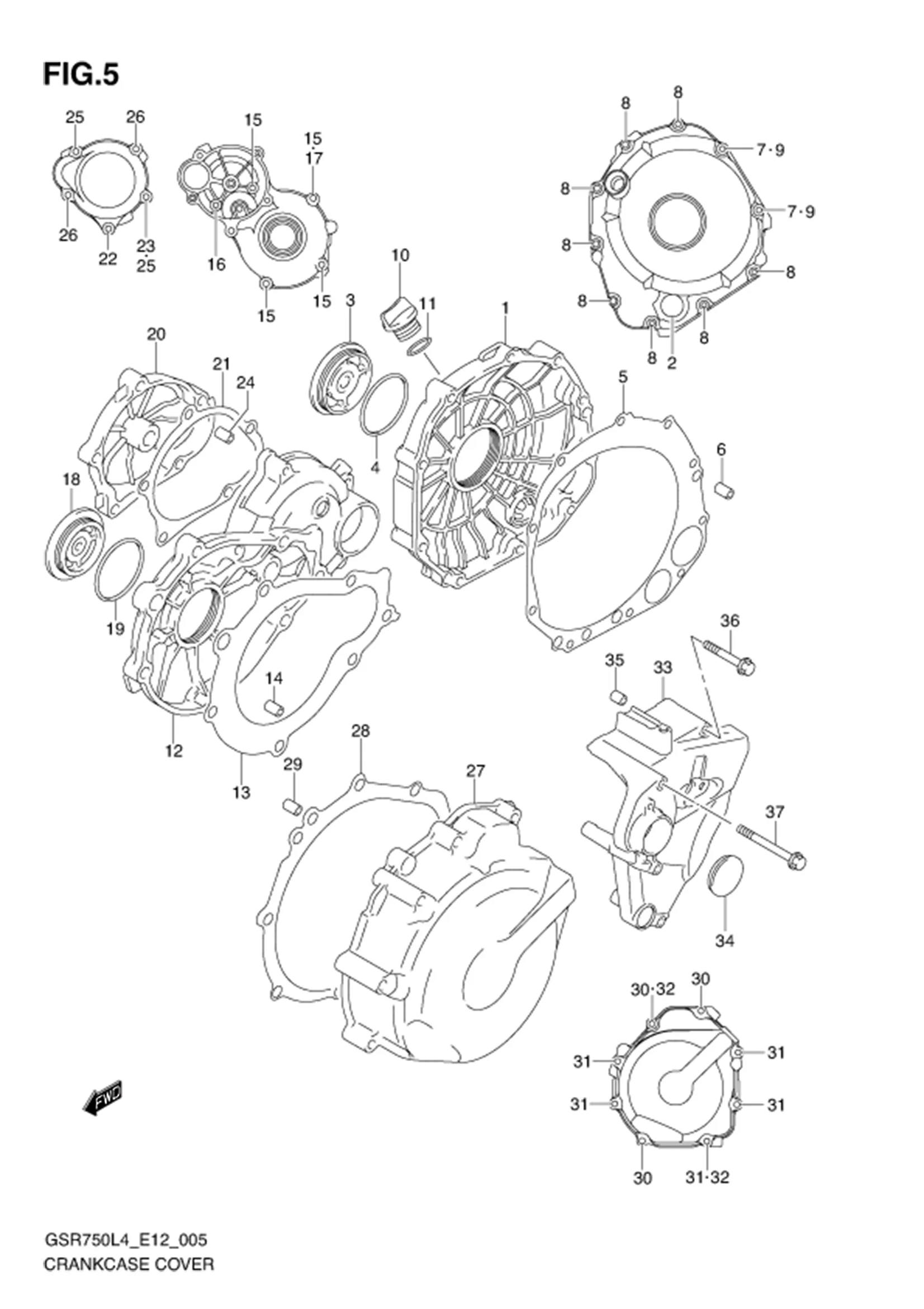 FIG.5 (1-B-7) CRANKCASE COVER