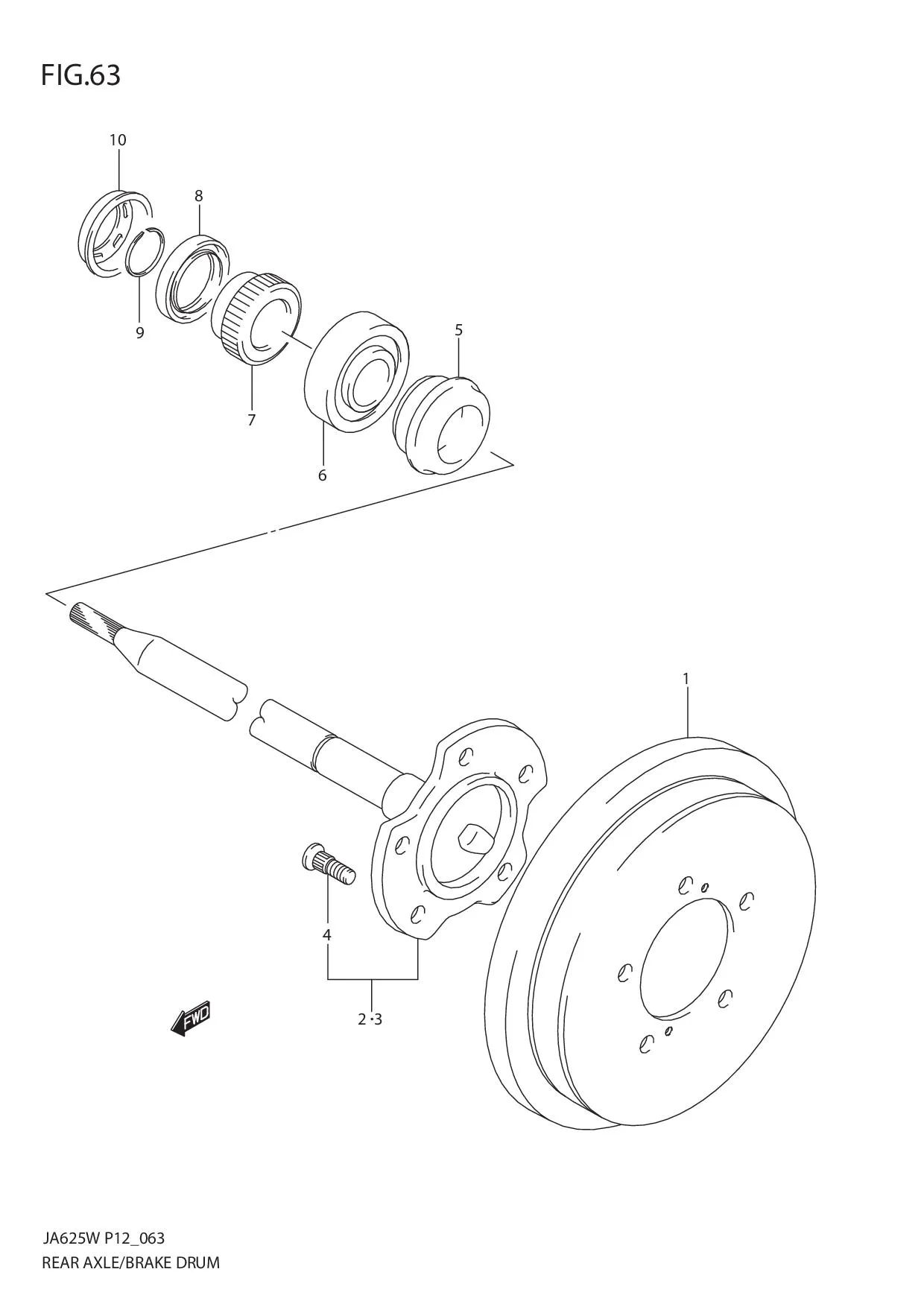 FIG.63 REAR AXLE AND BRAKE DRUM