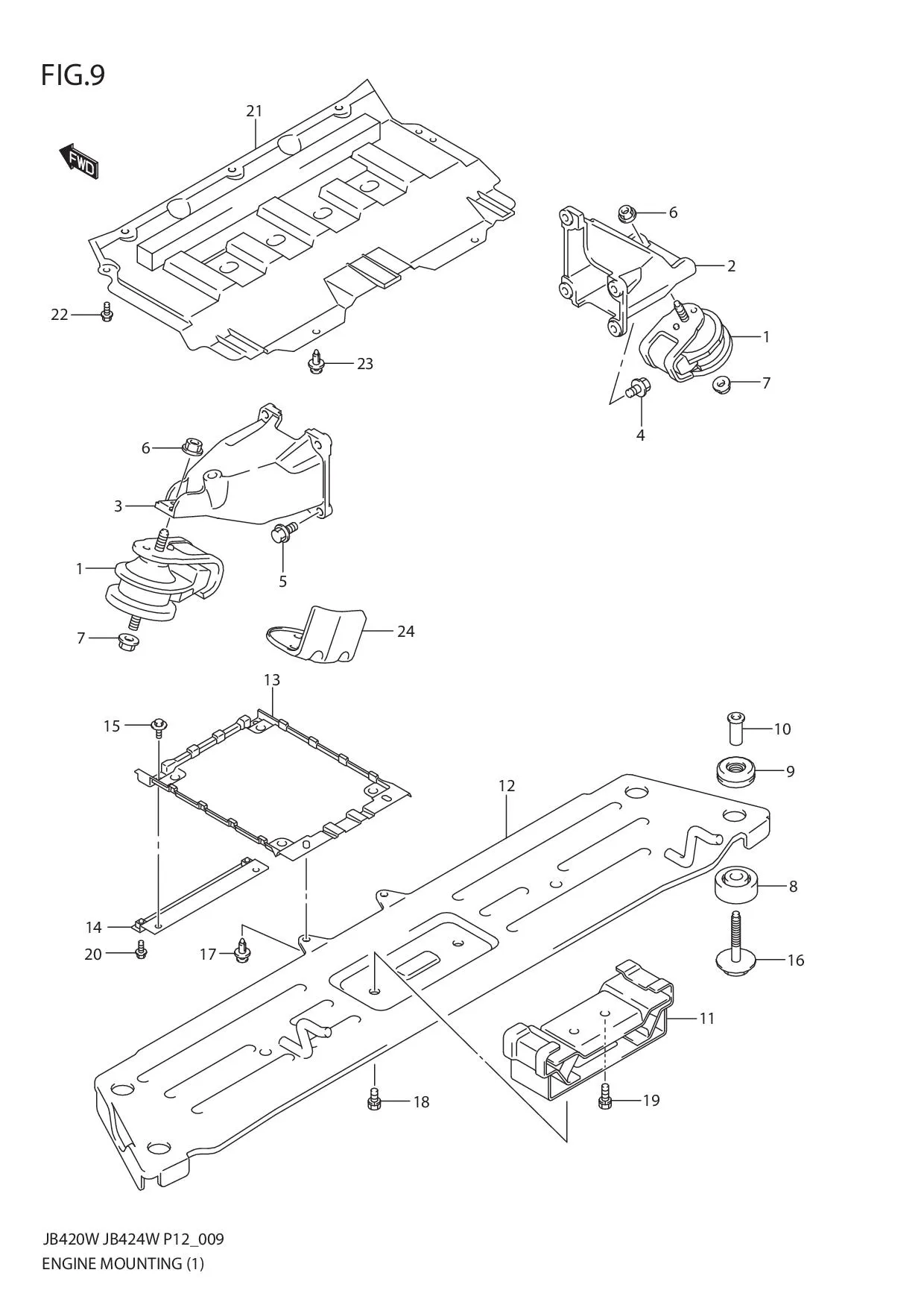 FIG.9 ENGINE MOUNTING (JB420W)