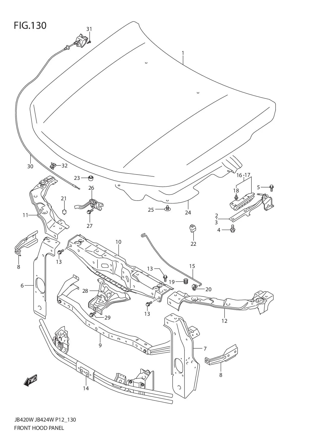 FIG.130 FRONT HOOD PANEL