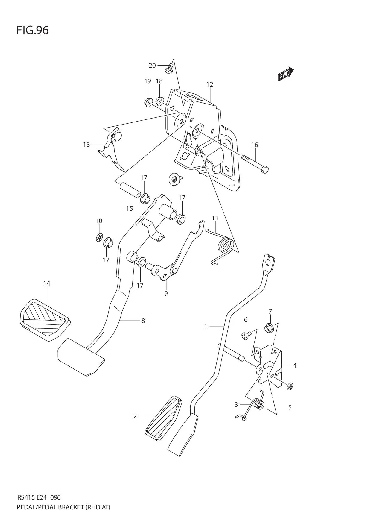 FIG.96 PEDAL/PEDAL BRACKET (RHD:AT)