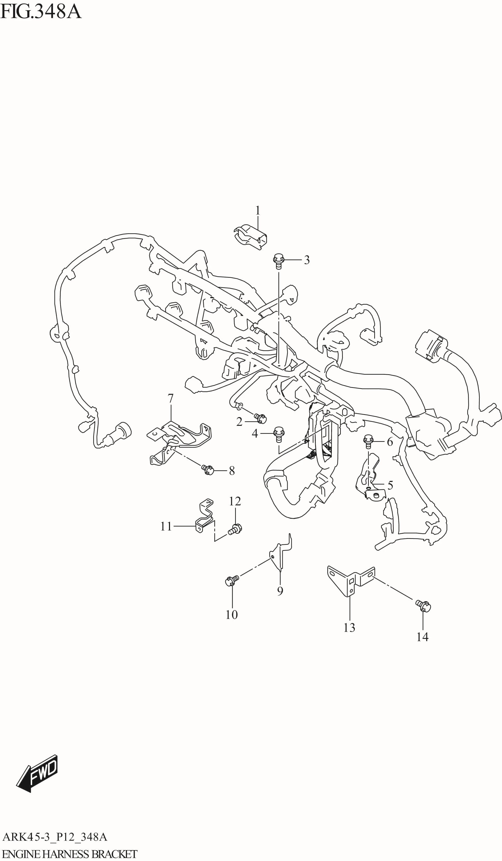 FIG. 348A ENGINE HARNESS BRACKET (5MT)