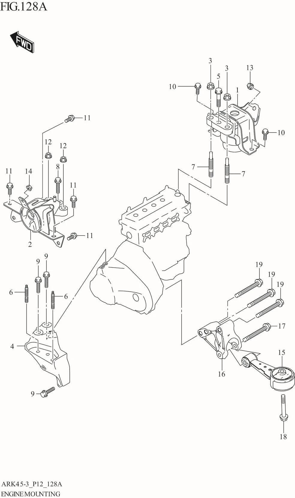 FIG. 128A ENGINE MOUNTING (5MT)