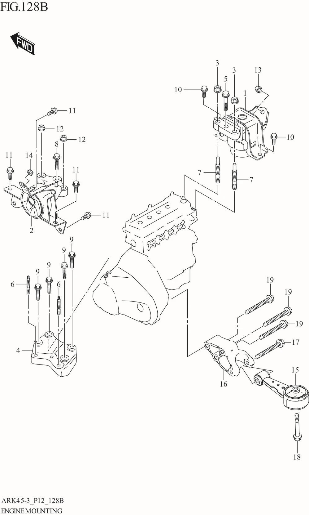 FIG. 128B ENGINE MOUNTING (4AT)