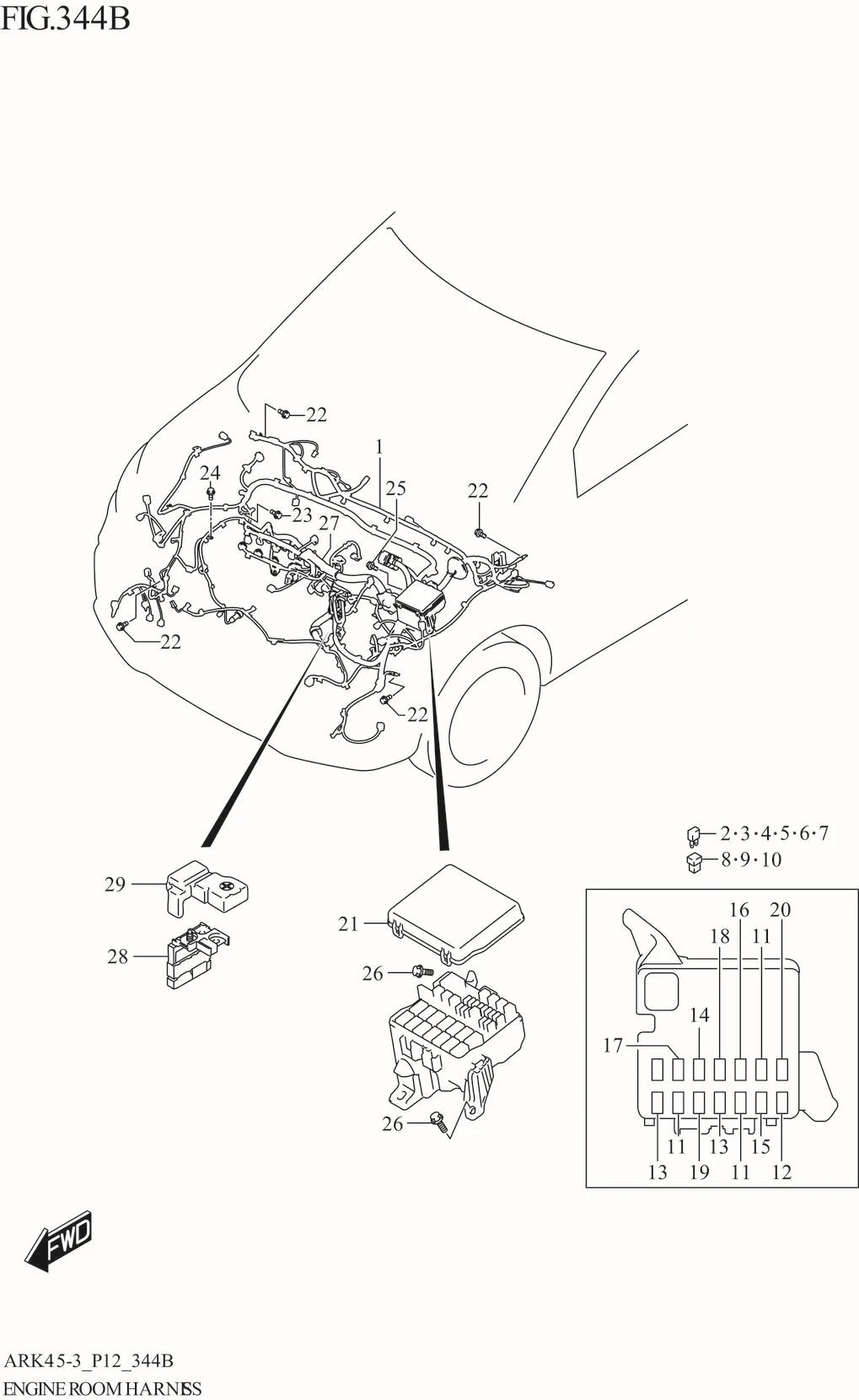 FIG. 344B ENGINE ROOM HARNESS (4AT)