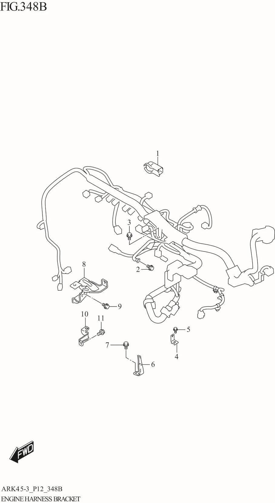 FIG. 348B ENGINE HARNESS BRACKET (4AT)