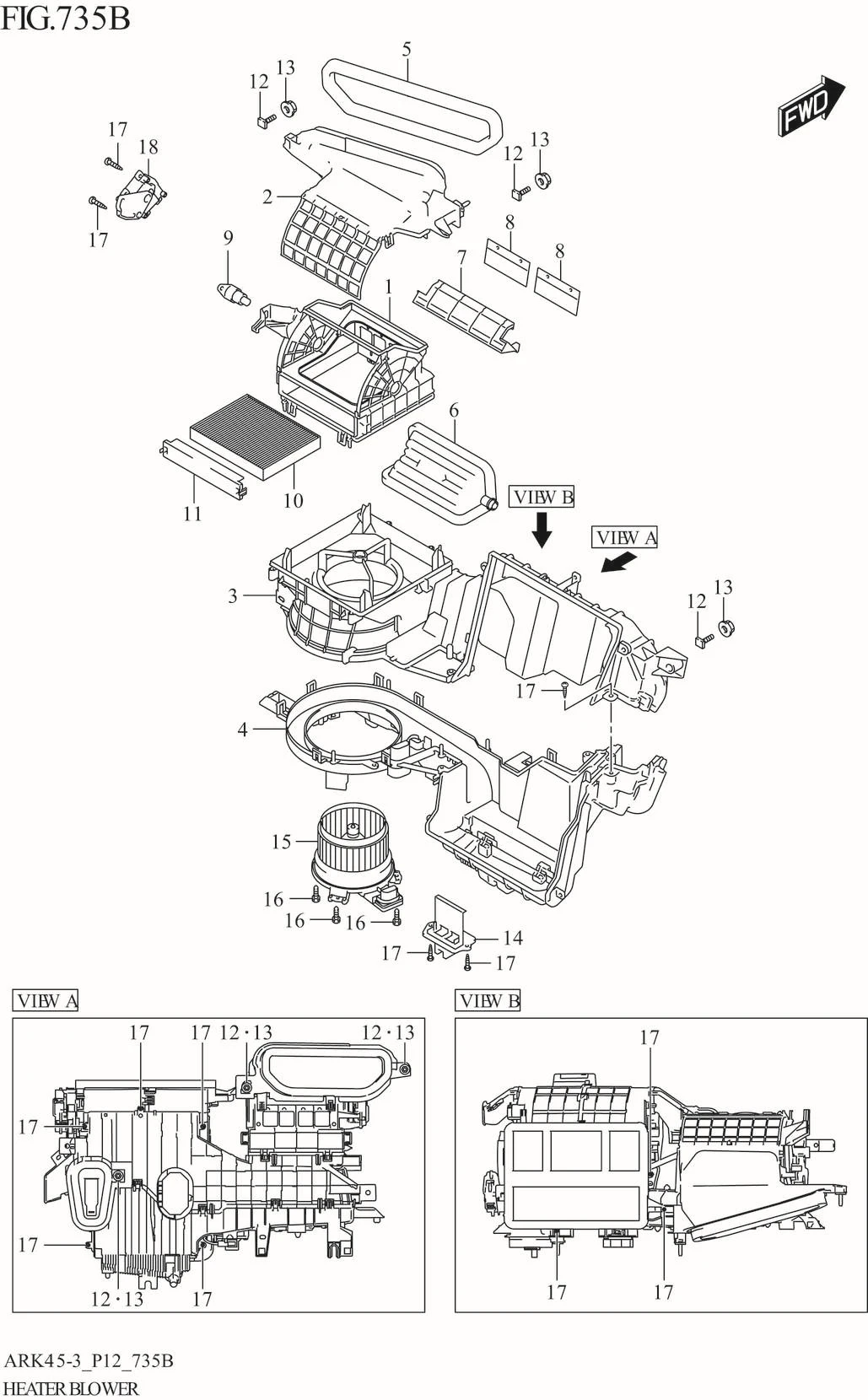 FIG. 735B HEATER BLOWER (GL)(SEE NOTE 1)