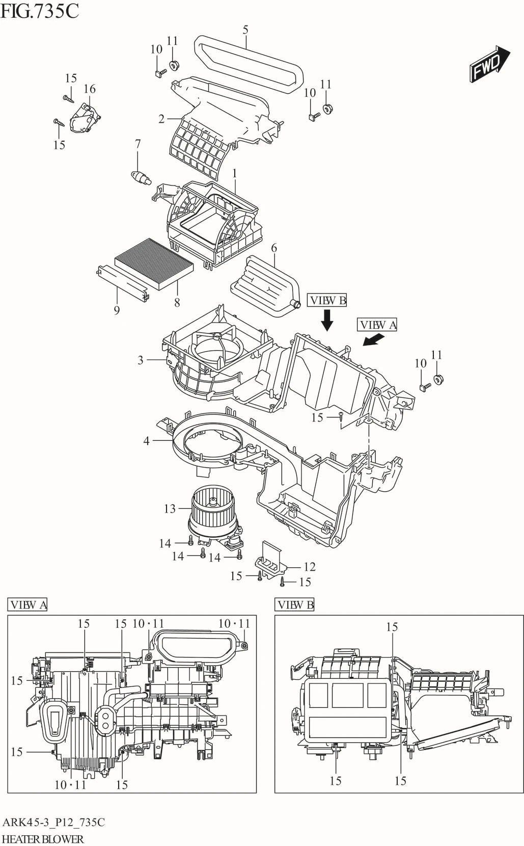 FIG. 735C HEATER BLOWER (GX,GX_LTD)(SEE NOTE 1)